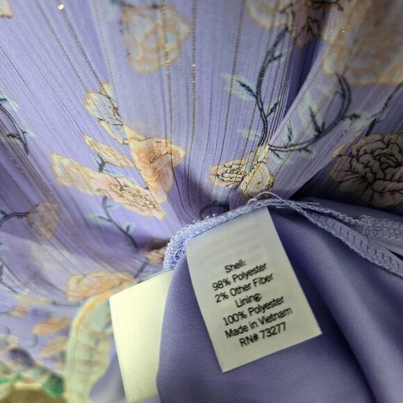 LC Lauren Conrad Flutter Sleeve Faux Wrap Bodice Dress 1X Purple Green Floral - Picture 11 of 16